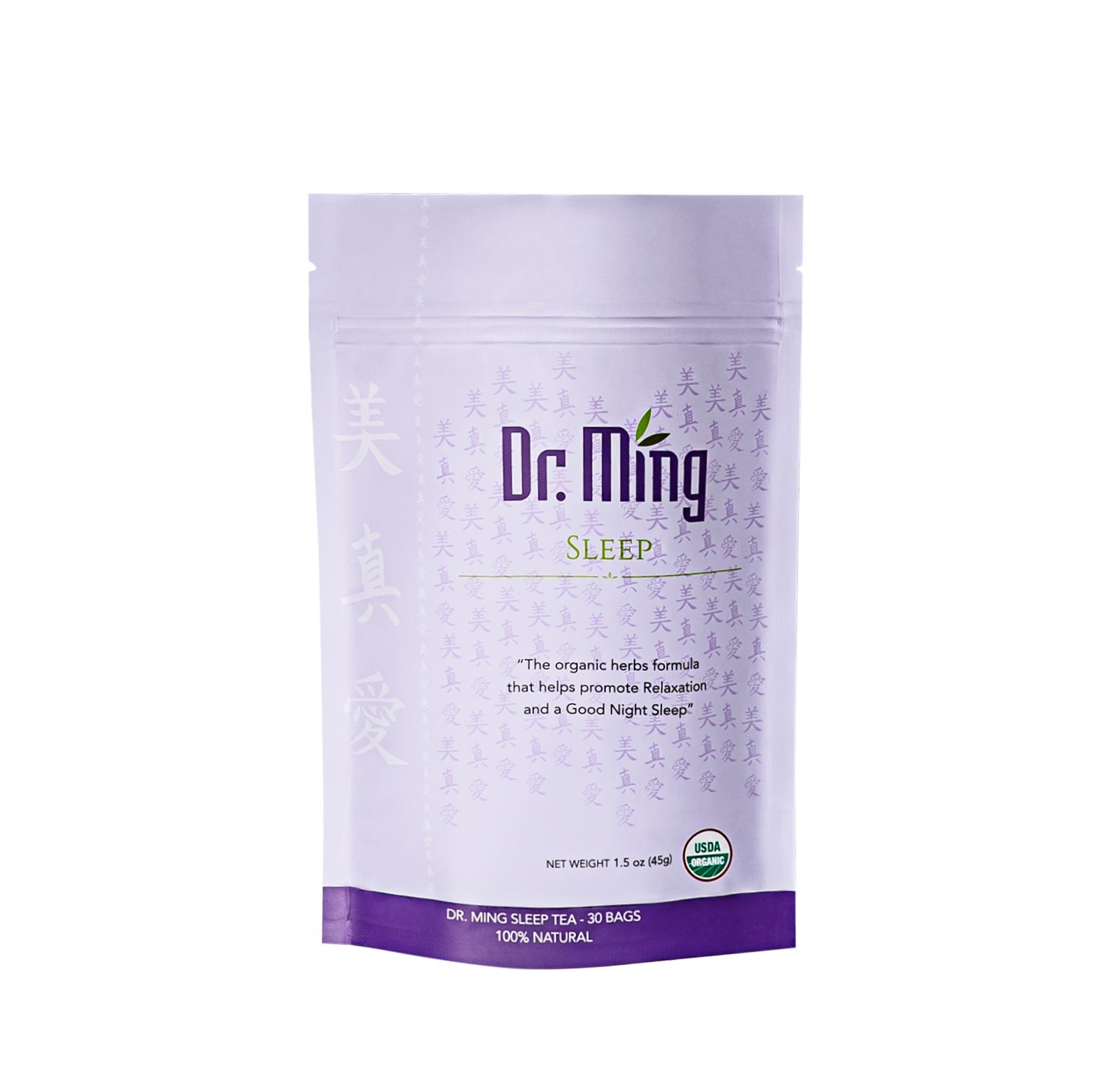 Sleep tea product displayed with its packaging.